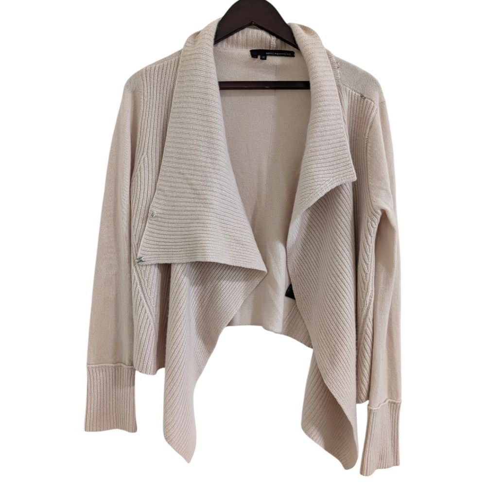 360 CASHMERE 100% Cashmere Asymmetric Wrap Drape Cardigan Sweater Ivory M - Picture 3 of 8
